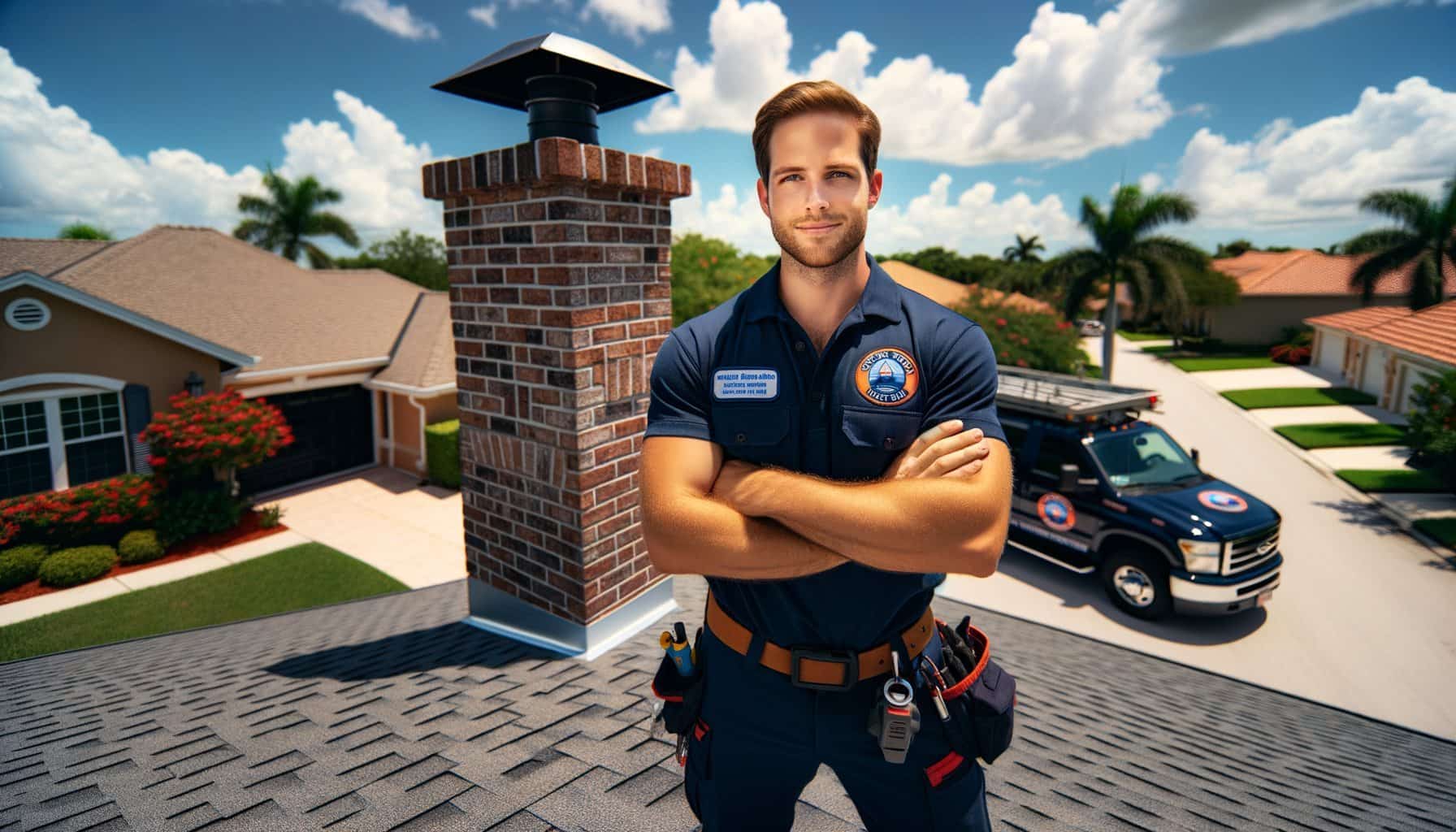 Chimney and fireplace specialists working on a Florida home